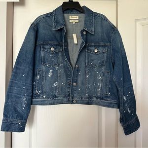 NWT Madewell boxy cropped denim jean jacket paint splatter edition size …